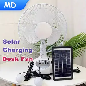 12" Rechargeable Table Fan With Solar and Bulbs