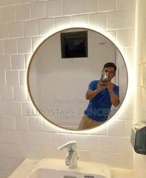 Round Luxury Gold Frame Mirror With 3 Colours Back Lights