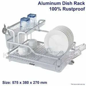 Aluminium Dish Rack, Removable Cutlery Cup Holder - Gold