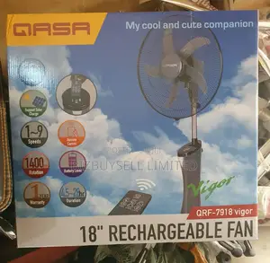 18" Qasa Vigor Rechargeable Standing Fan With Remote and Led