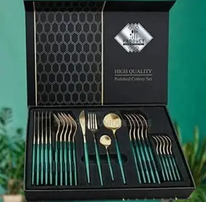 Polished Cutlery Set With Box - 24piece - Gold