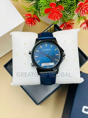 CASIO LEATHER WRISTWATCH Double Time Black