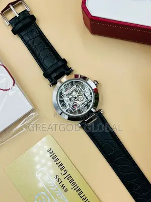 Cartier Leather Wristwatch Round Face With Box 