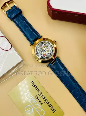 Cartier Leather Wristwatch Unique Round Face With Box