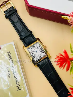Cartier Leather Wristwatch Unique With Box Gold