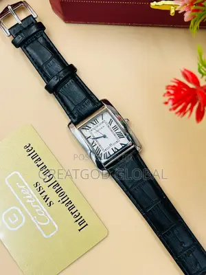 Cartier Leather Wristwatch Unique With Box Silver
