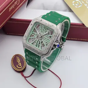 Luxury Cartier Wristwatch Engraved With Rubber Strap Green