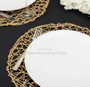 Gold Metallic String Woven Round Placemats - 6pcs
