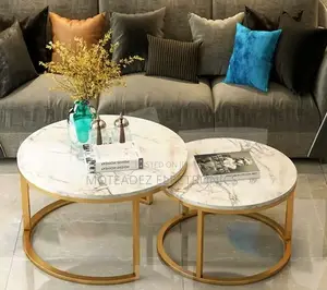 2in1 Exquisite Round Shape Double Centre Table W/Gold Plated Base