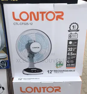 12inches Lontor Rechargeable Table Fan Supports Solar Charge