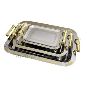 3 Pieces Set of Stainless Gold Tray