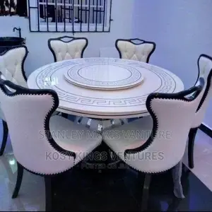 Luxurious Marble Dinning Table With Six Leather Seats