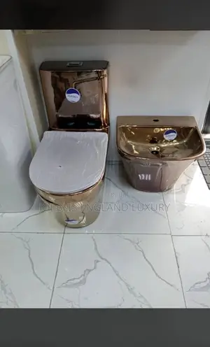 Rose Gold Water Closet With Hanging Basin