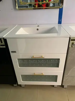 2 Drawer Cabinet Basin White With Glass Door and PVC Skin