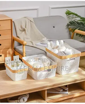 Set of 3 Perforated Storage With Bamboo Cover