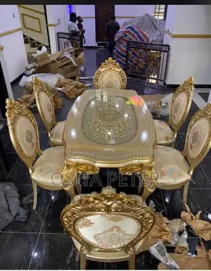 Royal Dining Table With 6 Chairs Gold Color