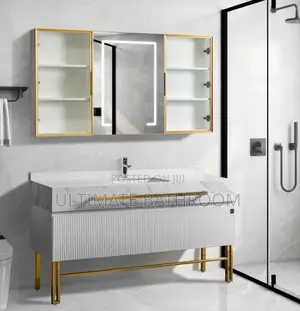 White With Gold Touch Dinning Cabinet