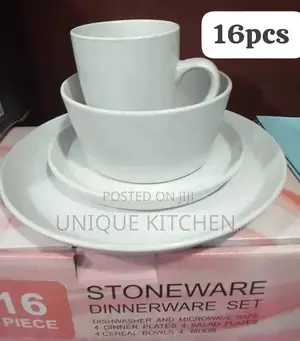 16 PCS White Stoneware Dinnerware Set