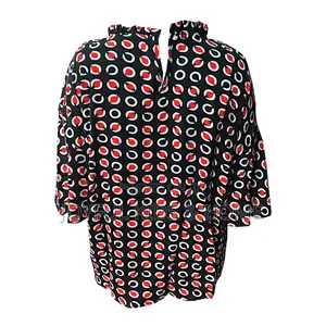 Ladies Three Quarter Sleeve Top-`Yellow Black,Red Black