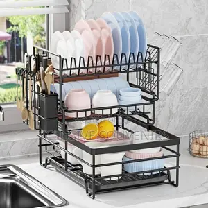 3 Layer Stainless Steel Dish Drying Rack With Utensil Holder