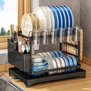 Double-Layer Kitchen Dish Bowl Drying Rack With Drainboard