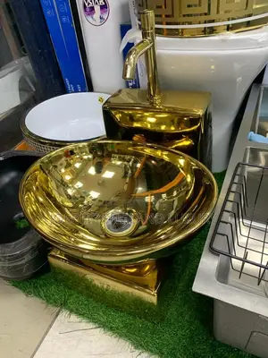 Hanging Gold Basin With Pedestal and Tap