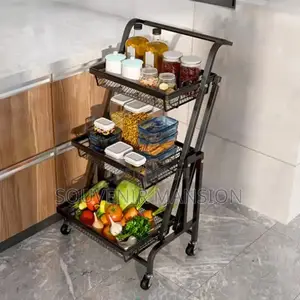 3 Tier Adjustable Metal Rolling Kitchen Utility Storage Cart