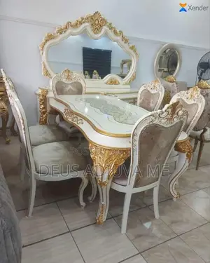 Classic Wooden Top Royal Dining Table Set for 6