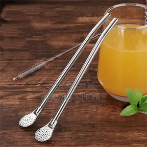 6pcs Stainless Steel Straw Spatula 1pc Cleaning Brush Set