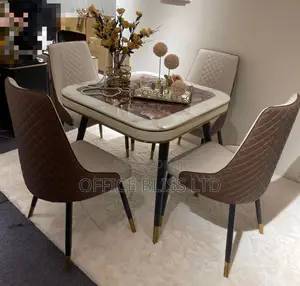 Square Dining Marble Top Dinning + 4 Leather Chairs