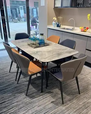 Luxury Marble Top Dining Table Set by 6 Chairs