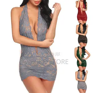 Women Sexy Deep v Neck Halter Backless Bodycon Nightgown