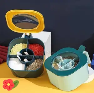 4-in-1 Seasoning Box With Spoon Spice Jar Multi Compartment