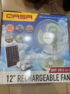 Qasa "12 Rechargeable Solar Fan With Solar Panel and 2 Bulbs