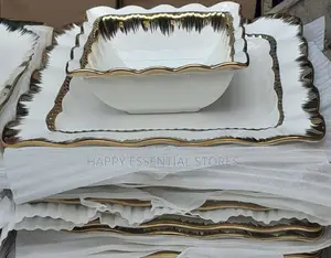 Quality Gold Plate Square 
Dinner Plate Soup Bowl 