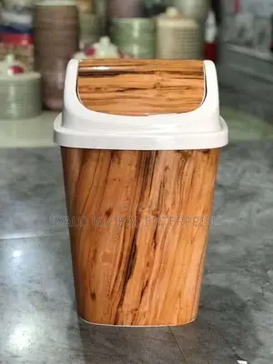 Plastic Waste Bin (Bamboo Color With Swing Cover)
