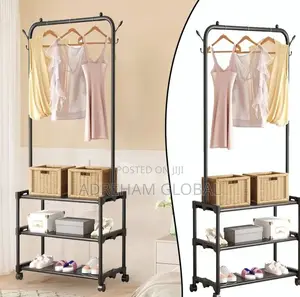 3layers Shoe Rack With Single Pole Clothes Hanger