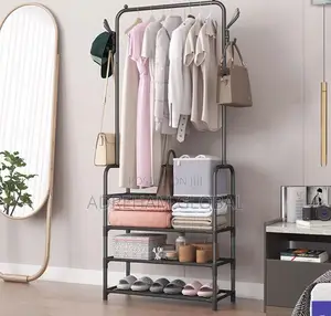 4layers Shoe Rack With Single Pole Clothes Hanger