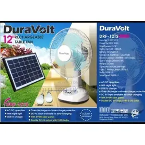 Duravolts 12 Inches Solar 3-1 Rechargeable Table Fan
