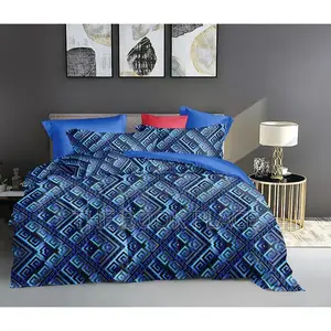 Block Pattern Bedsheet With 4 Pillows