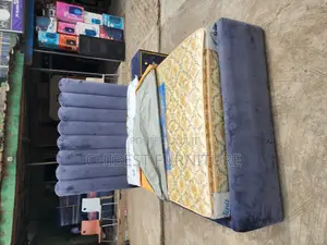Grey 4.5by6 Upholstery Padded Bed Frame With One Bed Side