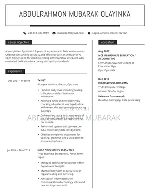 Computer Operator, Web Developer, Typist