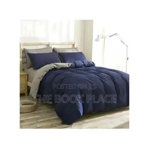Quality Bedsheet With 4 Pillow Cases-Navy Blue/Ash
