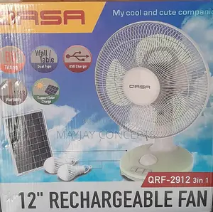 3in1 Qasa 12inches Table/Wall Solar Multipurpose Fan-2 Bulbs