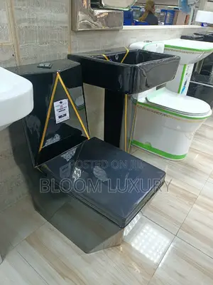 Glossy Black Gold Line Water Closet 