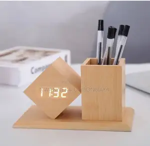 Wooden Electronic Clock and Pen Holder