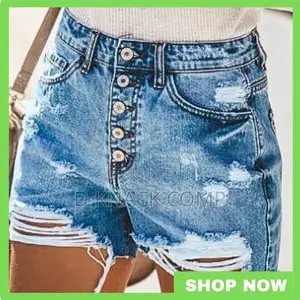Women's Ripped Solid Color Shorts Hot Pants Jeans - Blue