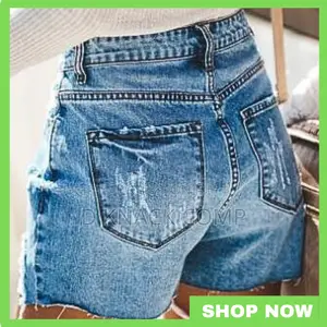 Women's Ripped Solid Color Shorts Hot Pants Jeans - Blue