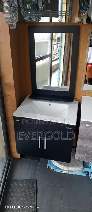 Black Wash Hand Basin With Cabinet And Mirror Available Now