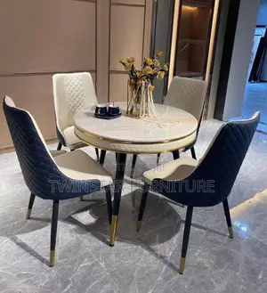 Modern Round Marble Dinning Table Set With 4 Chairs